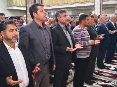 حضور استاندار گیلان با همراهی جمعی از مسئولین استان در آیین عبادی،سیاسی نماز جمعه شهر رستم آباد